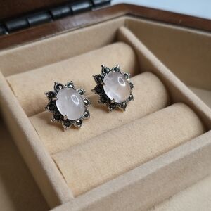 Sterling Silver Rose Quartz And Marcasites Earrings